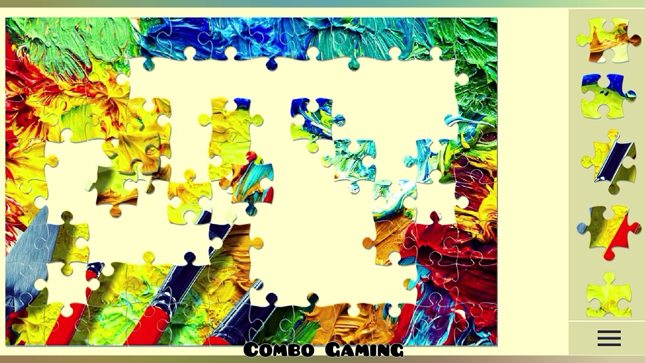 Colorful oil paints brush jigsaw puzzle game video 