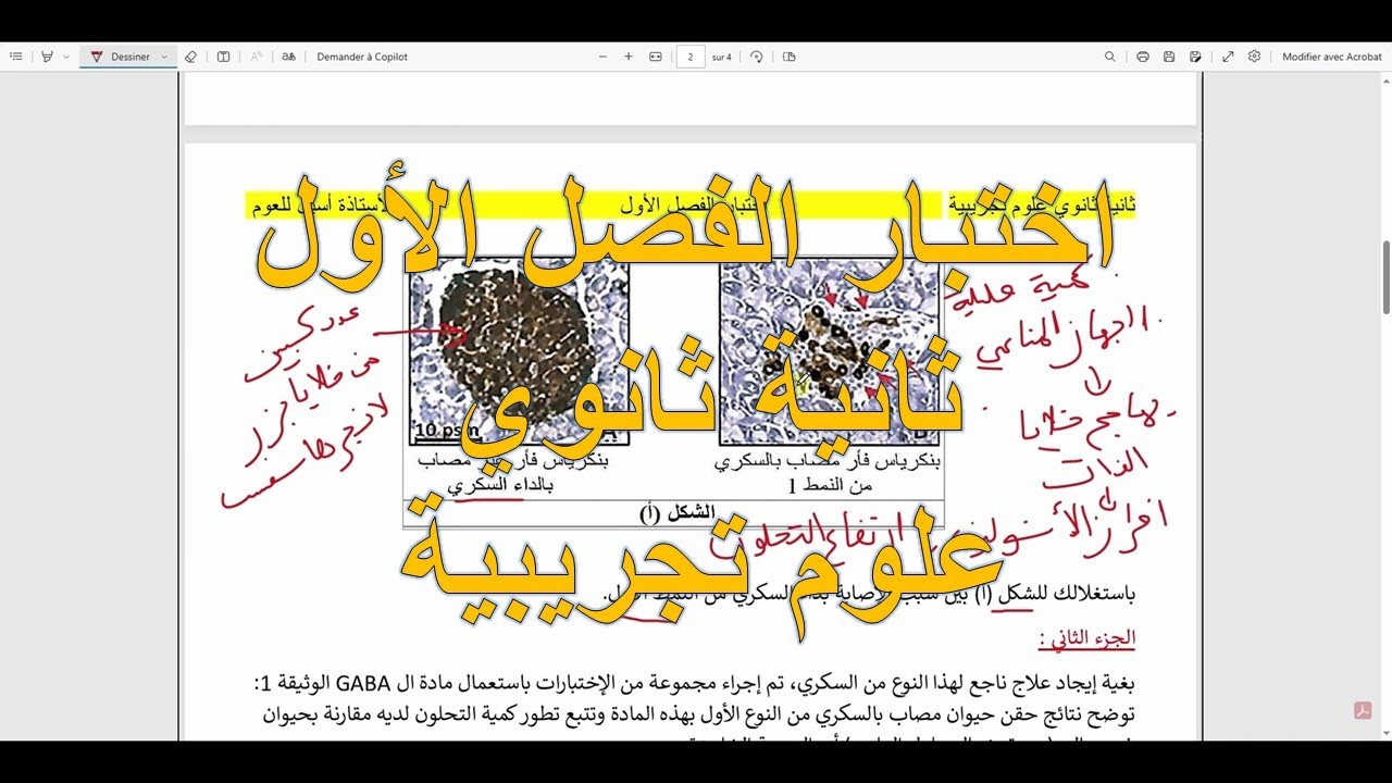 اختبار الفصل الأول علوم طبيعية الثانية ثانوي علوم تجريبية:نموذج 2