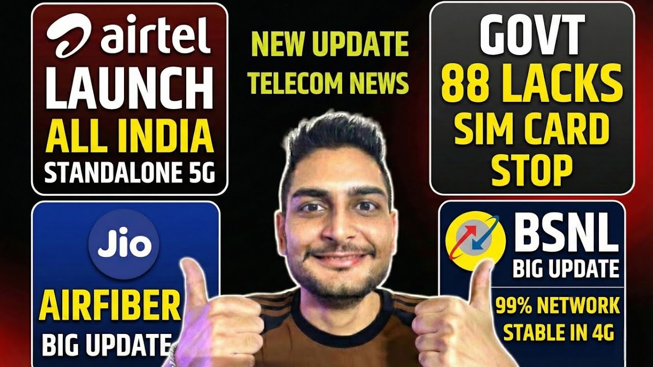 Airtel Launch All India Standalone 5G | Bsnl 99% Uptime | Govt 88 Lacks Sim बंद | Jio AirFiber No1