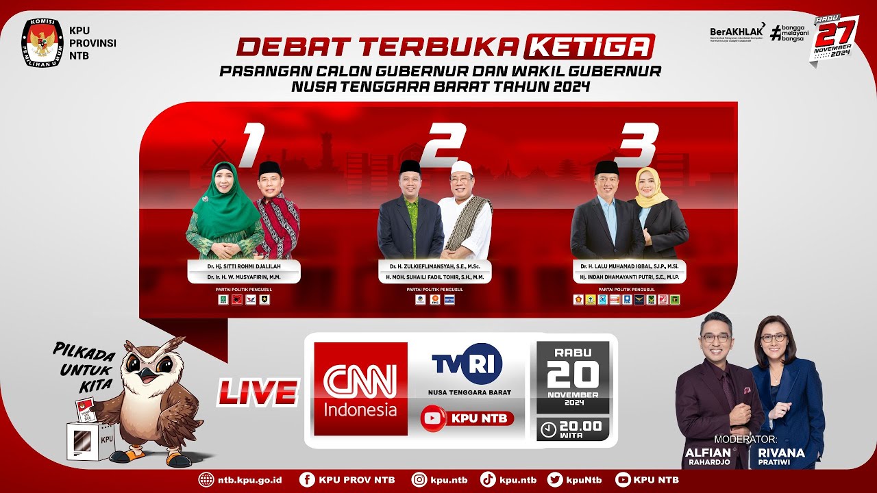 Debat Terbuka Ketiga Pasangan Calon Gubernur dan Wakil Gubernur NTB Tahun 2024