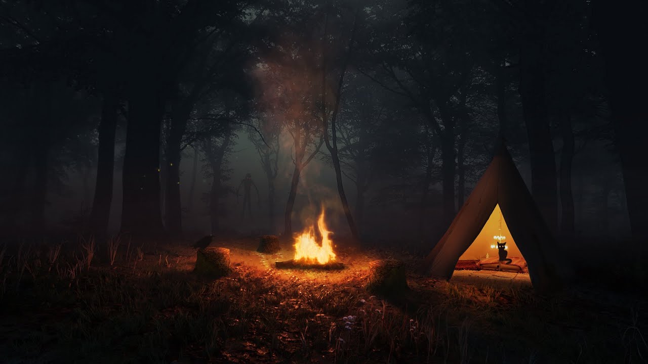 Sitting by the Campfire in the Dark Forest | ASMR Ambience | fire ASMR, crickets, leaves rustling