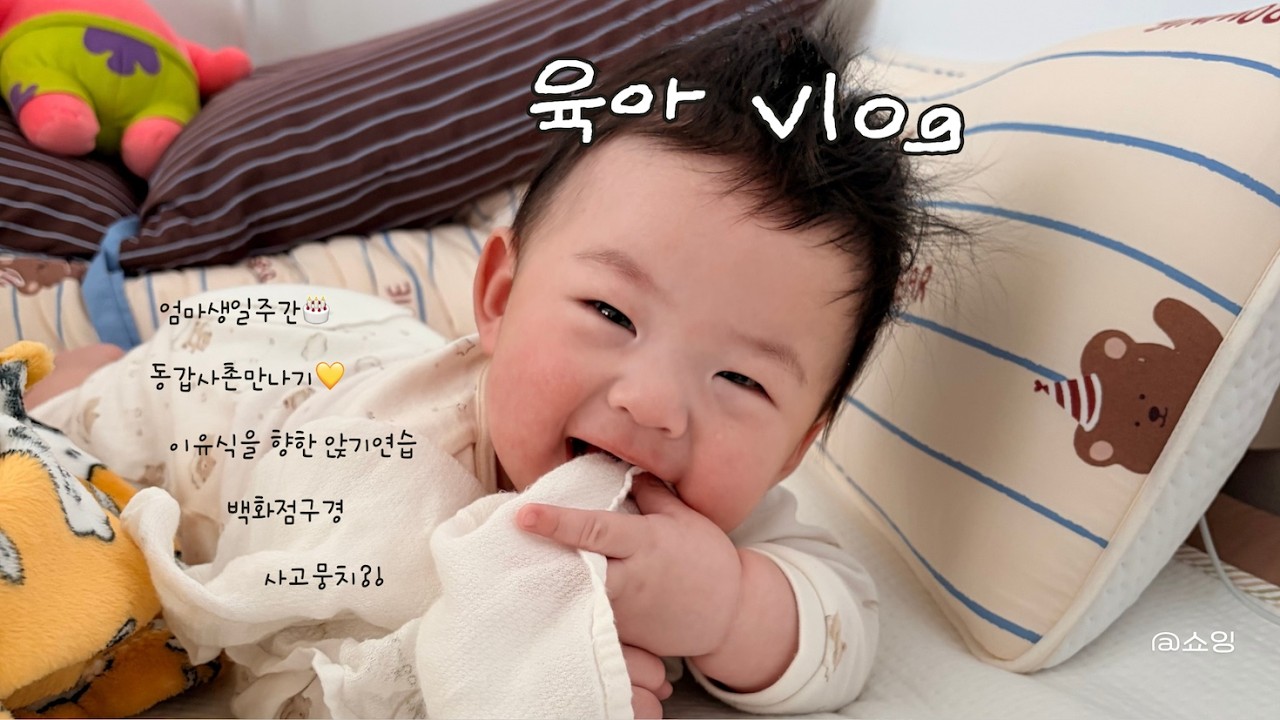 육아브이로그, 아기가 아기를 만나러, 혼자 앉기 연습, 엄마생일주간, 여기저기뒹굴기, 사고뭉치가 되어가는 중