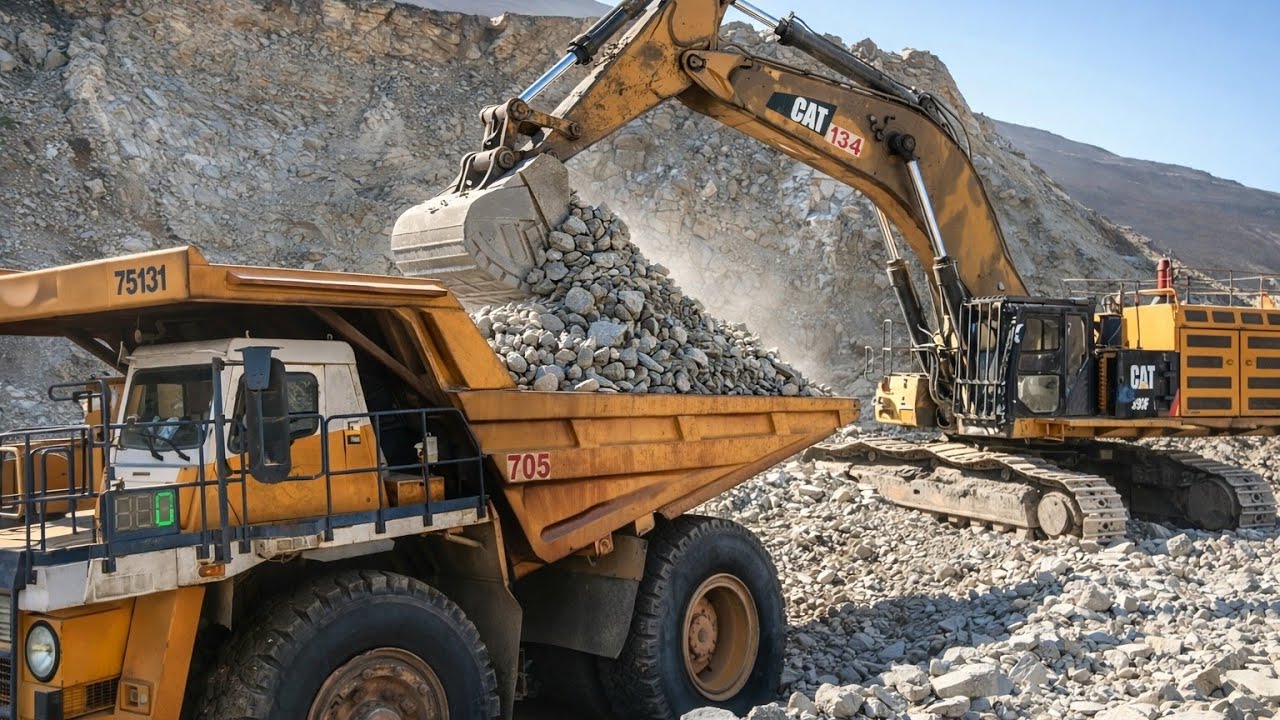 Caterpillar Excavator Loading BelAZ Dump Truck | Heavy Mining Action