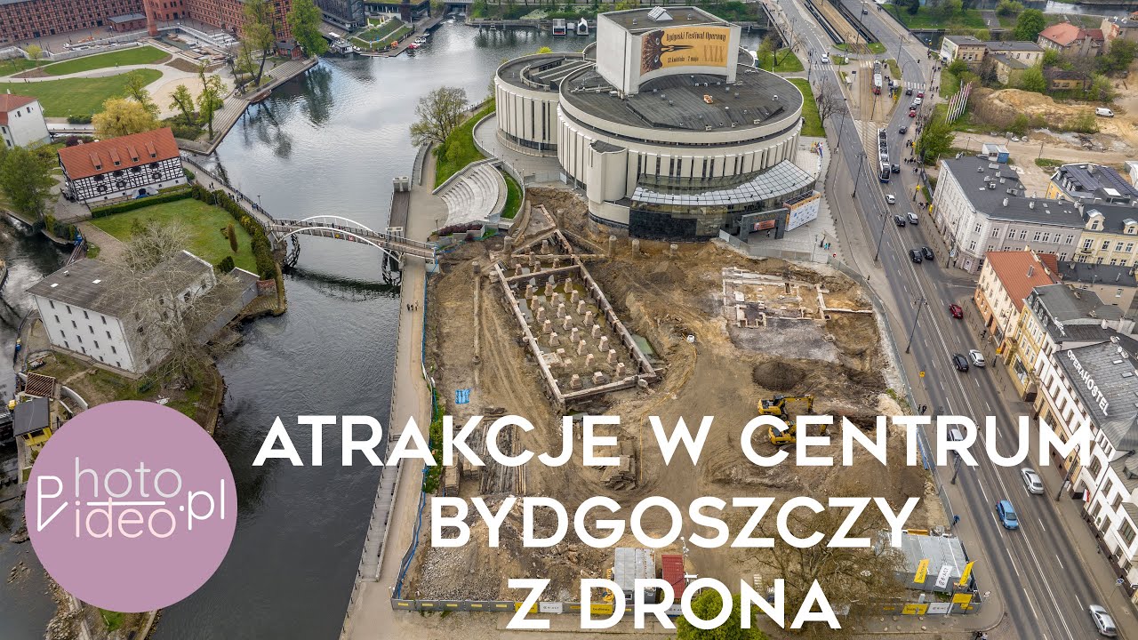 Достопримечательности центра Быдгоща с беспилотника 4K