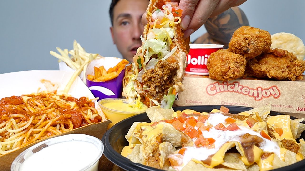 EATING Taco Bell & Jollibee Spicy Fried Chicken | Mukbang ASMR