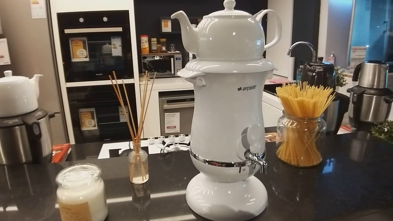 Ar&ccedil;elik Semaver K 3285 P | Porselen Demelikli Semaver | Plastik Alt Isıtıcılı Semaver| Beyaz Semaver