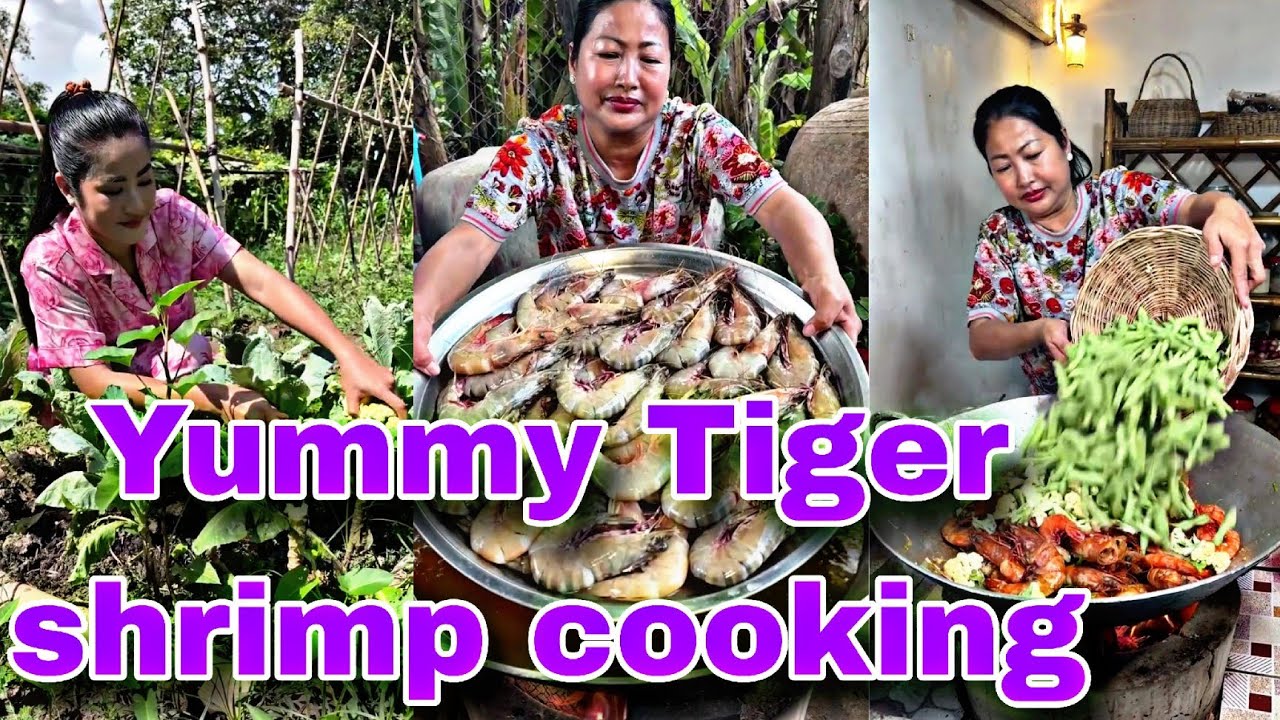 Yummy Tiger shrimp cooking 