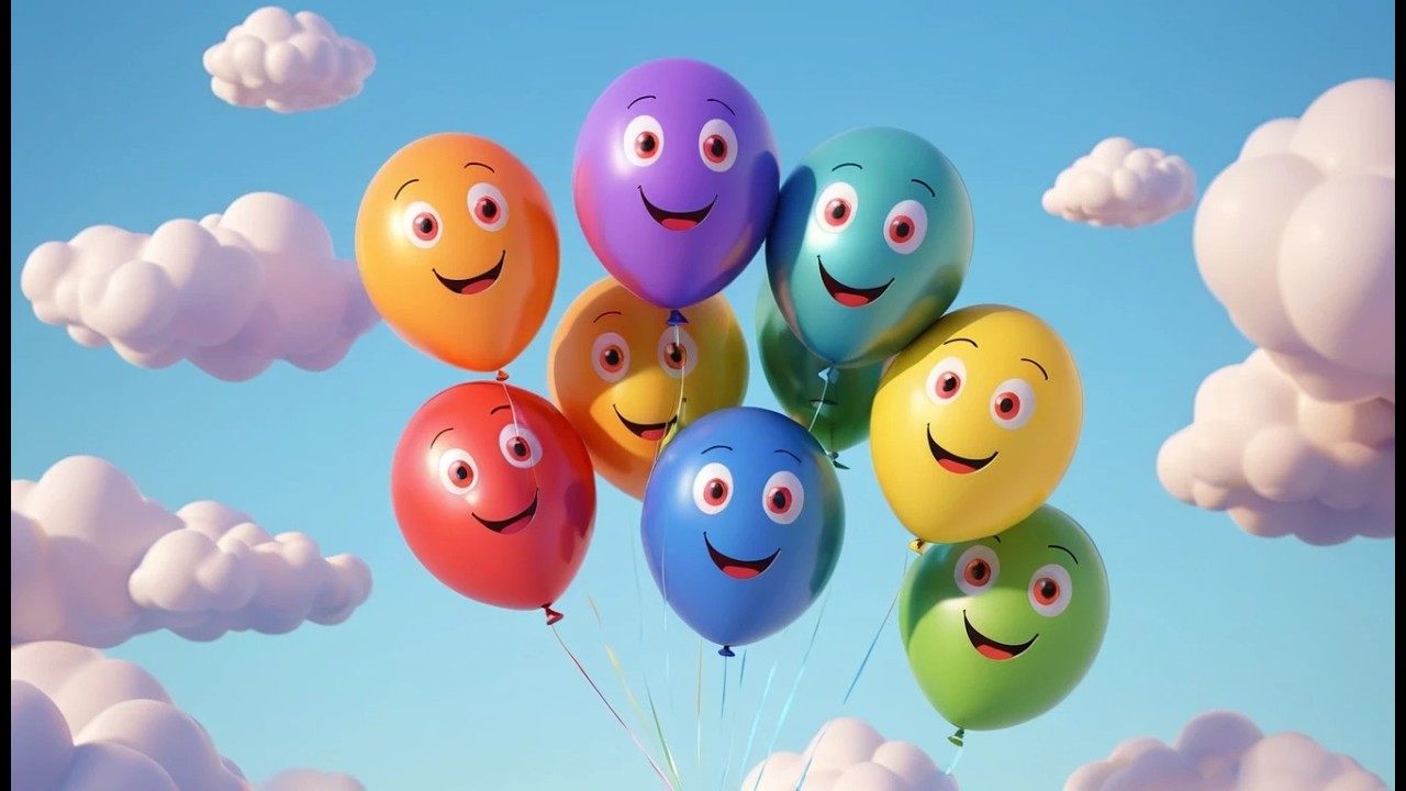 Sechs kleine Spielzeugballons schweben, schweben, schweben | Farbenfrohes Kinderlied & Fliegen