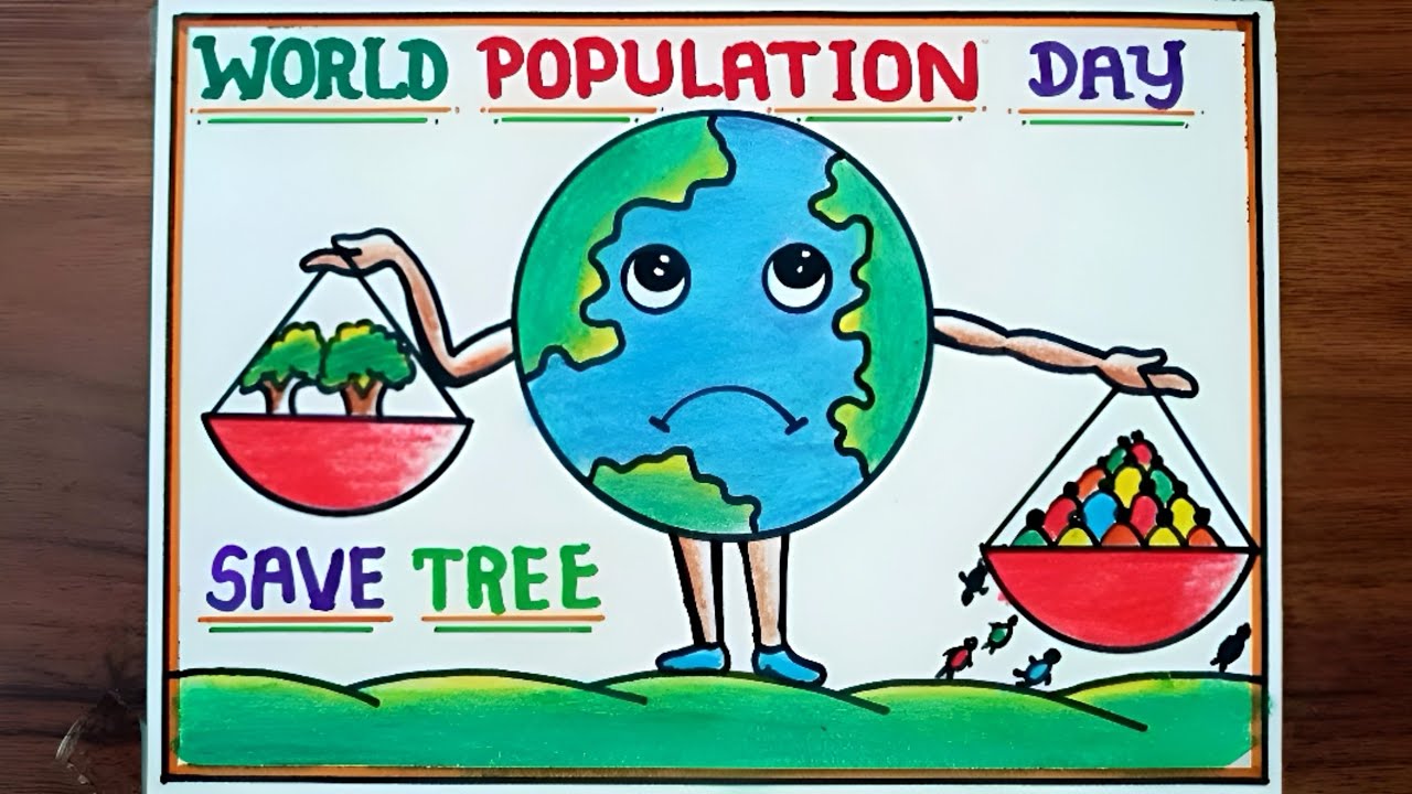 World Population Day Drawing Easy | World Population Day Poster Drawing | Save Tree drawing #earth