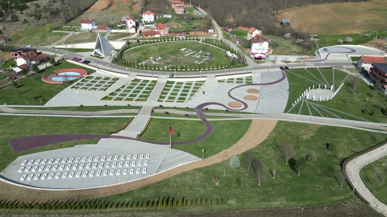 Flying over the Memorial Adem Jashari in Prekaz, Kosovo.