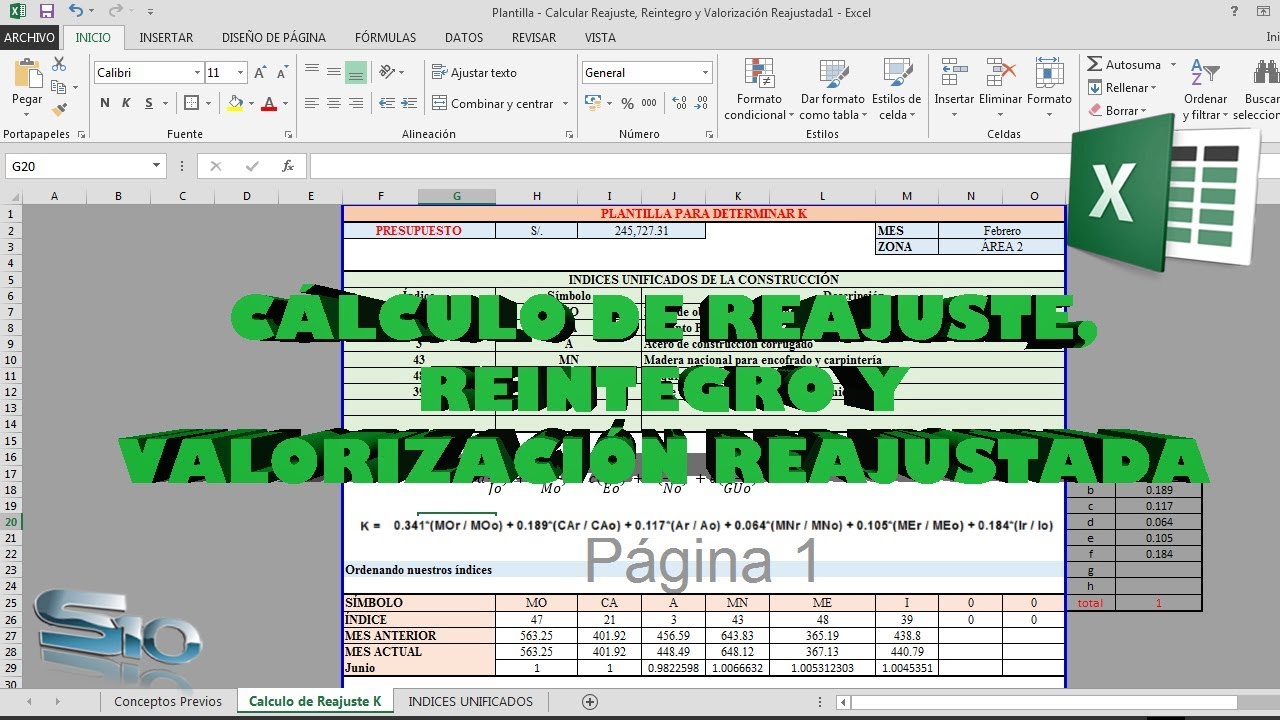 Tutorial Nº08: Cálculo de Reajuste, Reintegro y Valorización Reajustada - Excel y S10 C y P