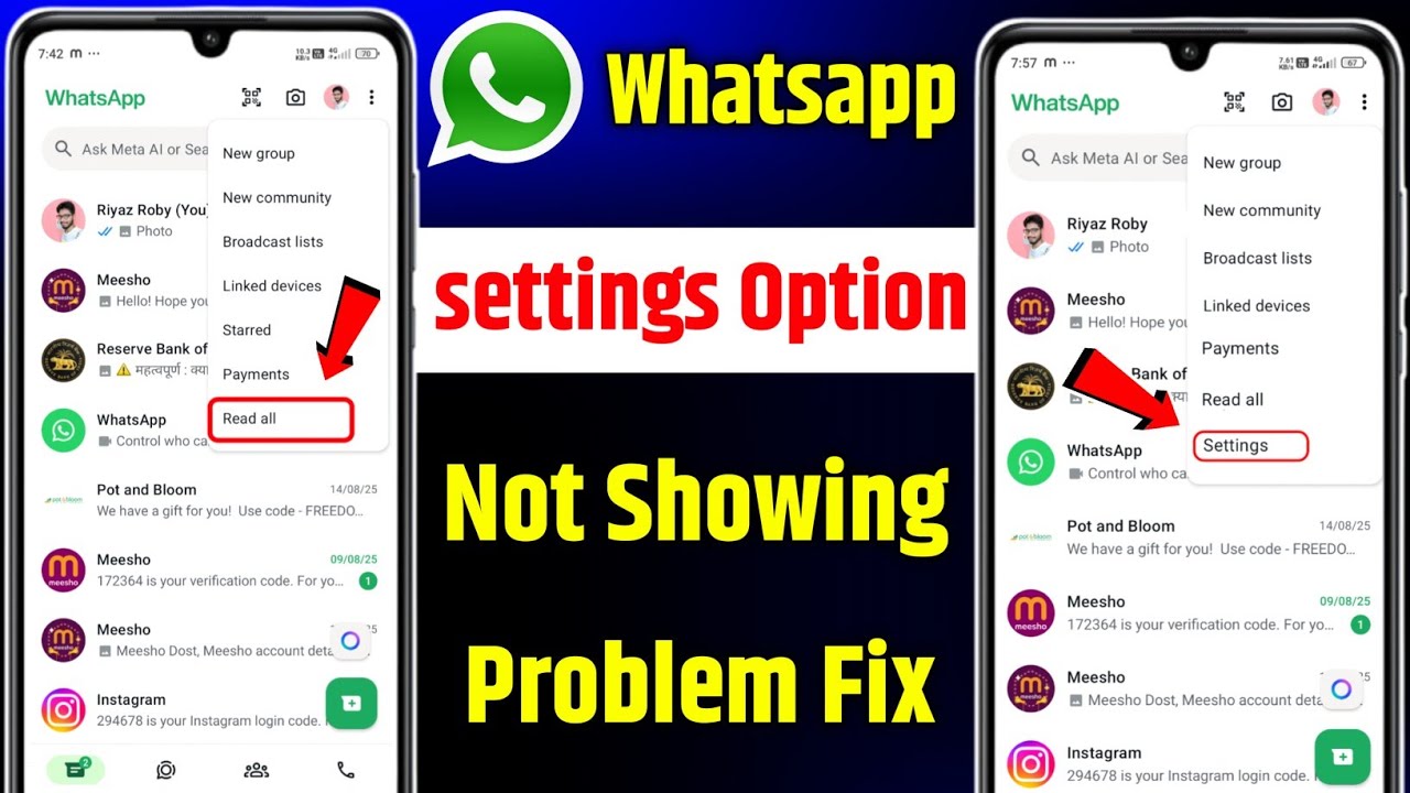 Whatsapp Settings Option Not Showing ! Fix Whatsapp Setting Option Not Showing Problem