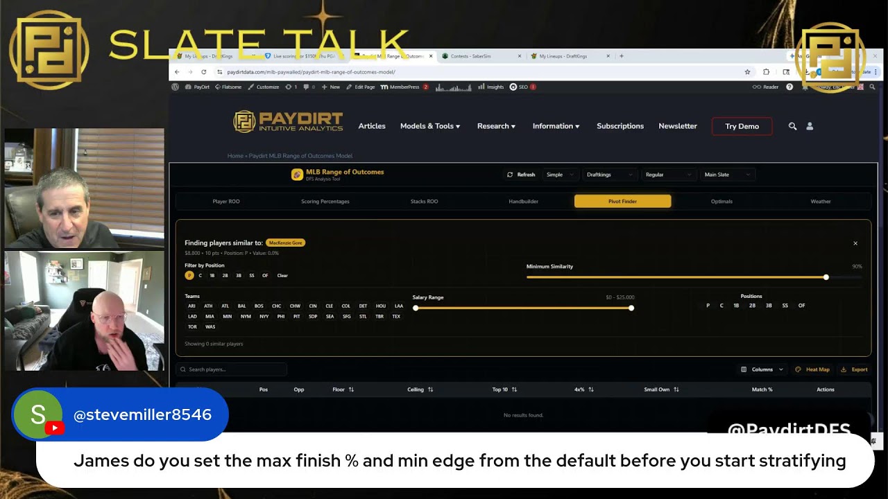Состав команды для MLB DFS (FT PAYDIRT PORT MNGR)