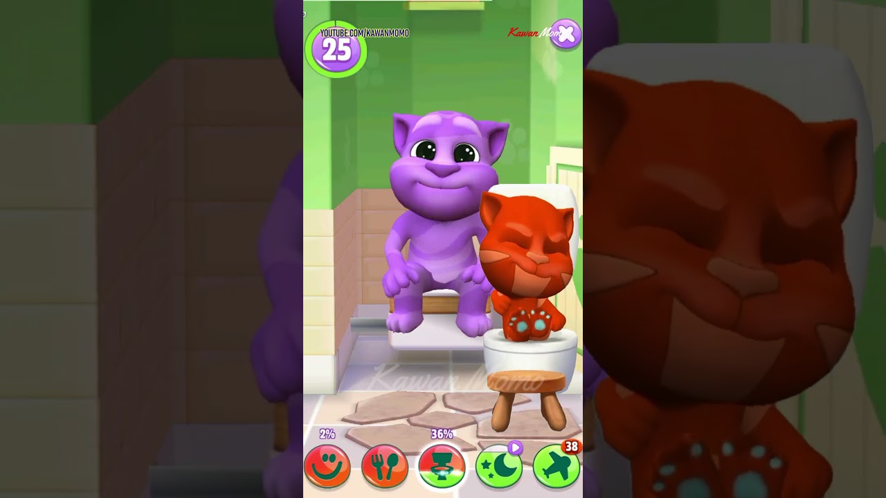 My Talking Tom 2 VS My Talking Tom || Purple Talking Tom Toilet Poop - 2 Talking Tom in 1 Game