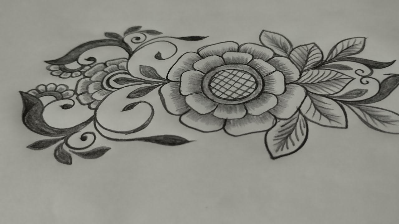 How to Draw a Flower Design | Pencil Sketch Embroidery Pattern @hennablissbyesha