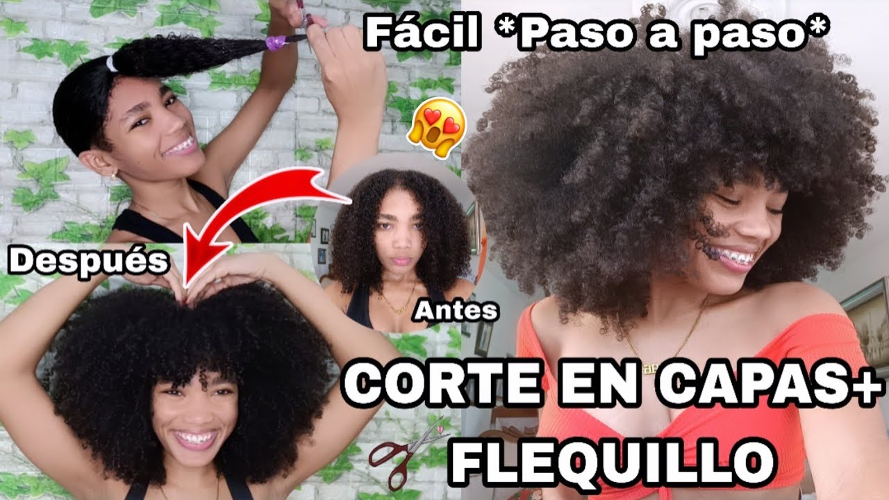 CÓMO CORTAR TU CABELLO RIZADO AFRO EN CASA | CORTE EN CAPAS + FLEQUILLO FÁCIL| Rachell Santos