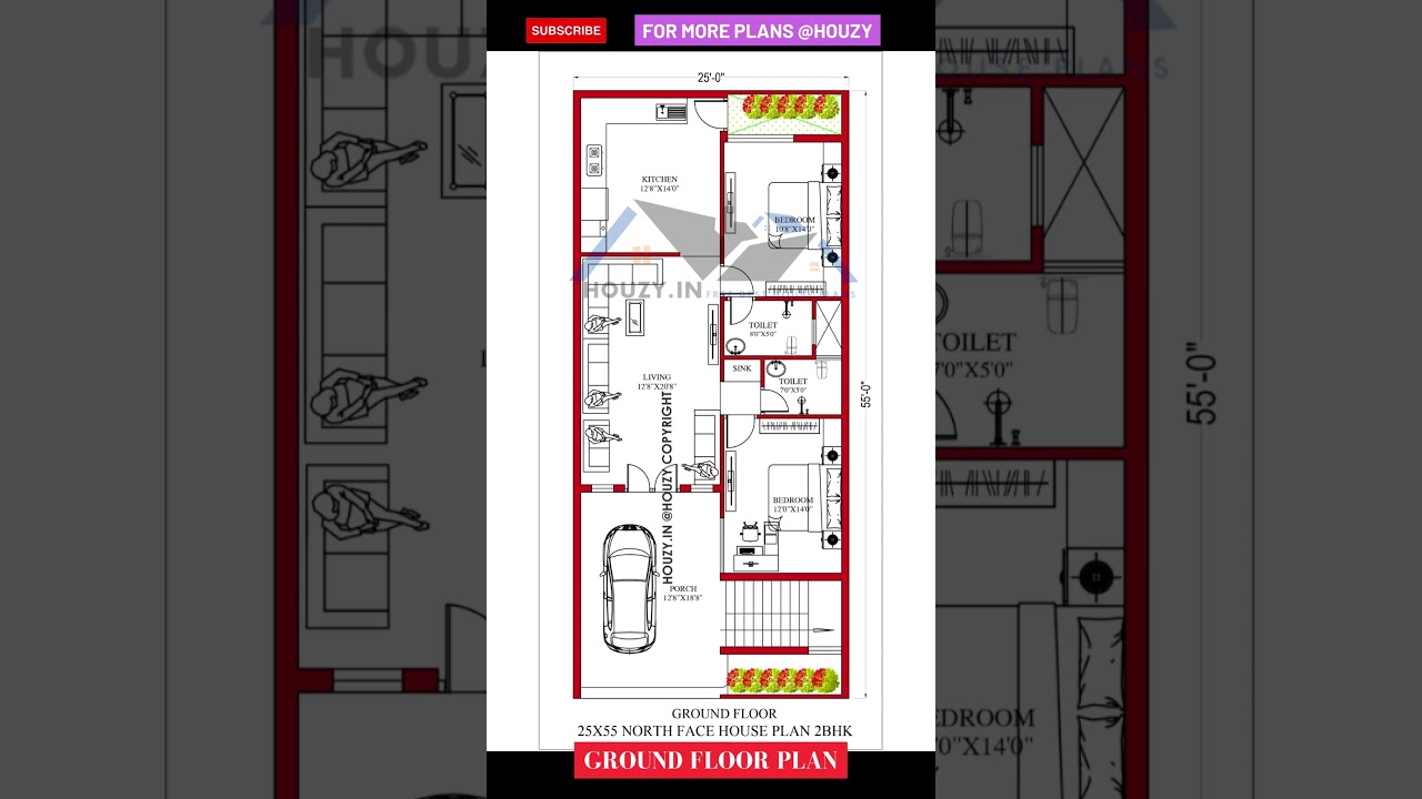 North facing 25 by 55 house plan #houzy #house #houseplaning #housedesign #2bhk #2bhkhomes #viral
