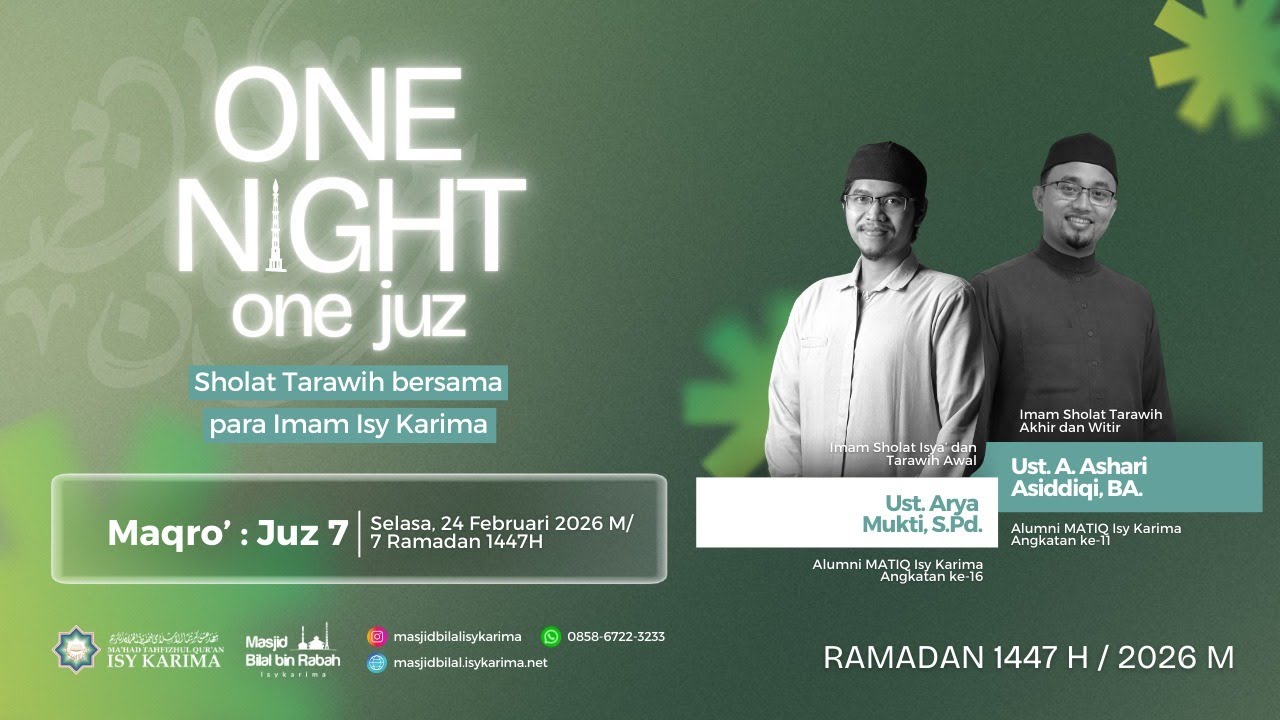 🔴Sholat Tarawih Masjid Bilal Bin Rabah - 7 RAMADAN 1447 H