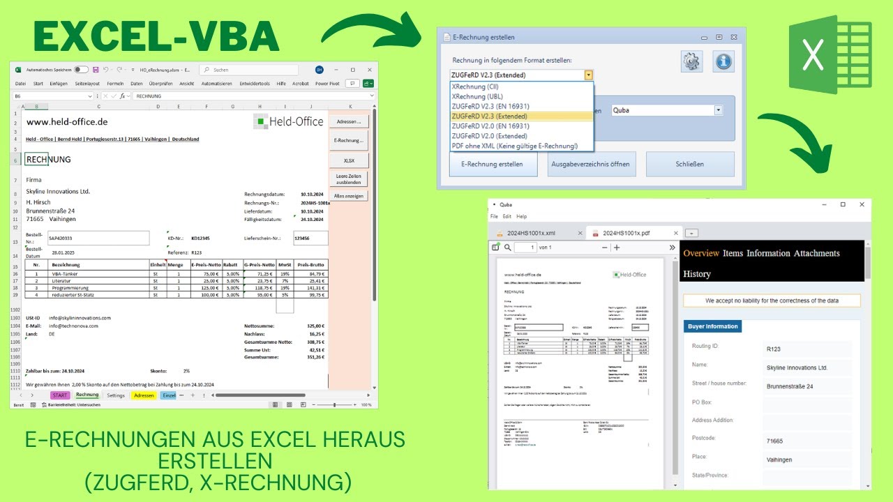 Video 418: E-Rechnung in Excel erstellen &ndash; XRechnung & ZUGFeRD automatisch generieren 🚀