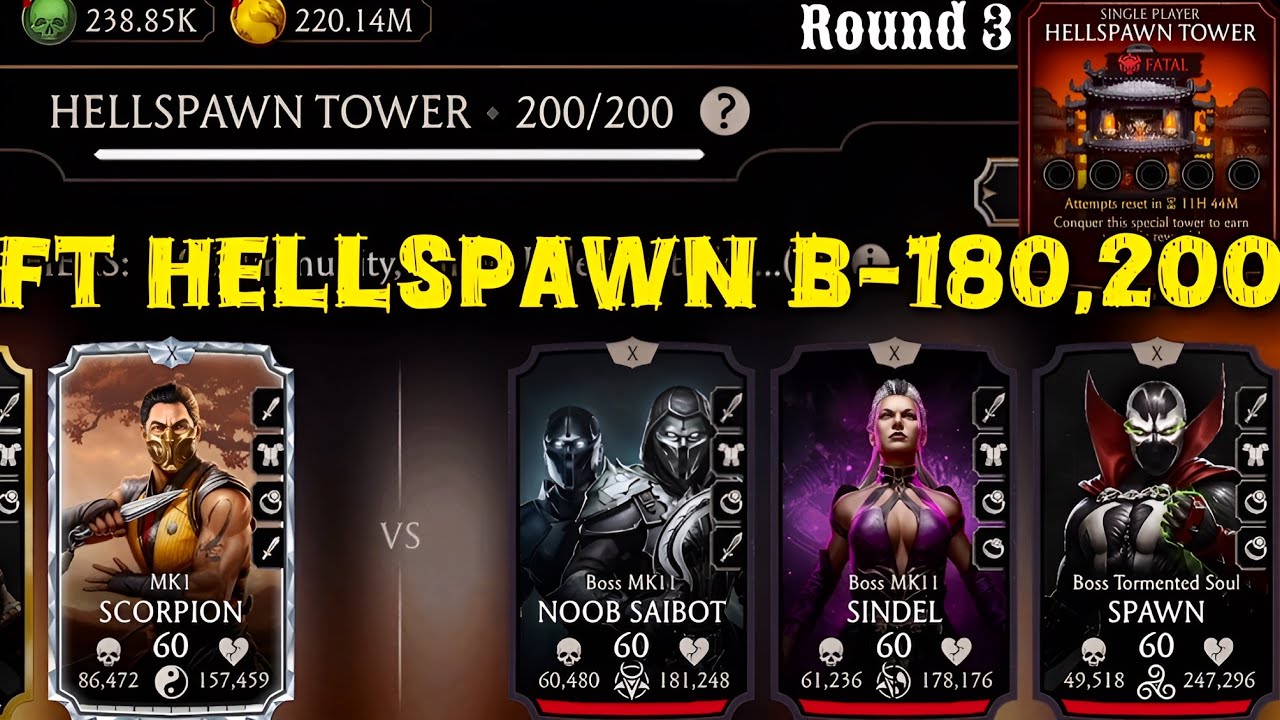 Fatal Hellspawn Tower Boss Battle 200 & 180 Fight + Reward MK Mobile | MK1 Scorpion