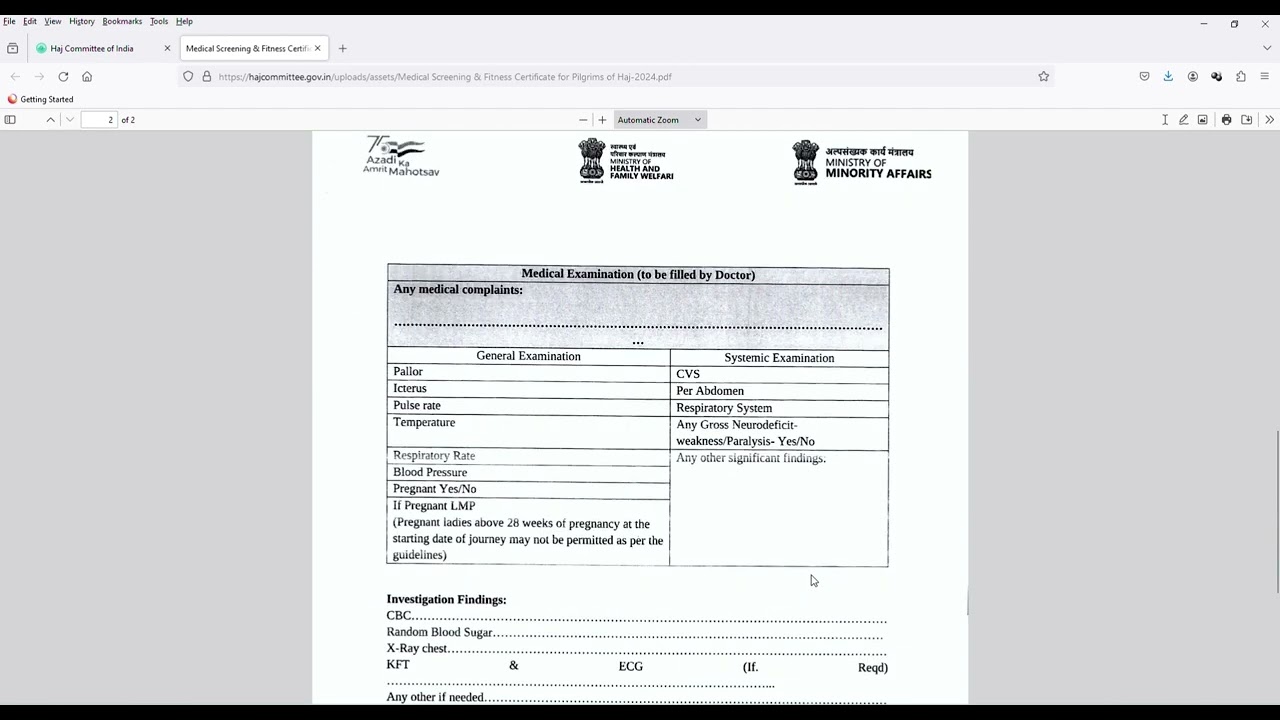 Medical Screening Certificate.