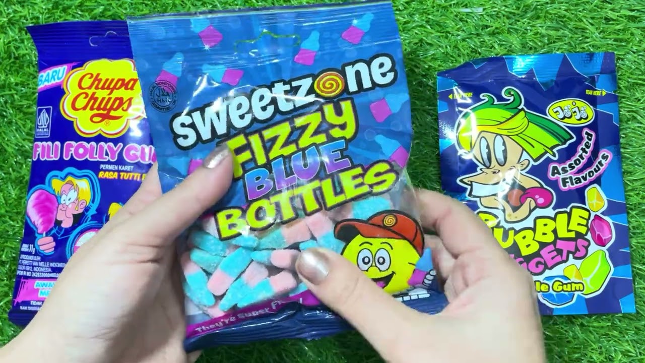 Sweetzone Fizzy Blue Bottles Jelly ASMR 💙 Crunchy & Satisfying Eating Sounds
