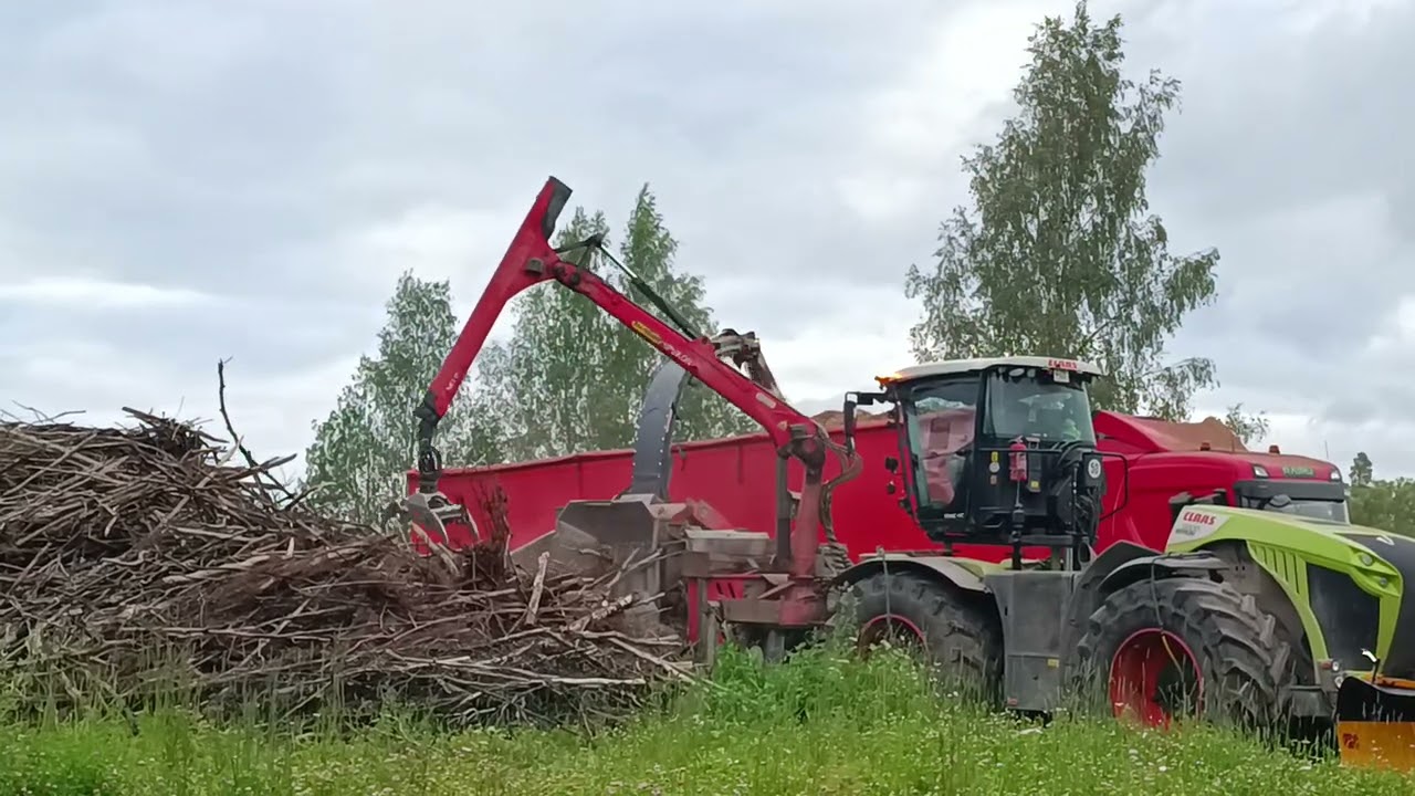 Forest Branch Wood Chipper in Meadow Landscape