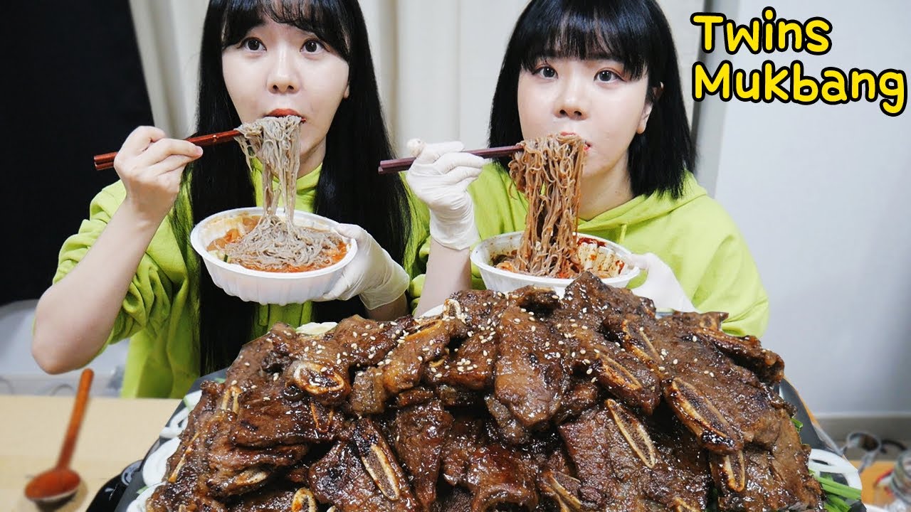 SUB) 1분차이 쌍둥이언니랑 LA갈비 3.7KG  + 냉면 + 갈비탕 먹방  mukbang , korean home food eating sound TWINS MUKBANG