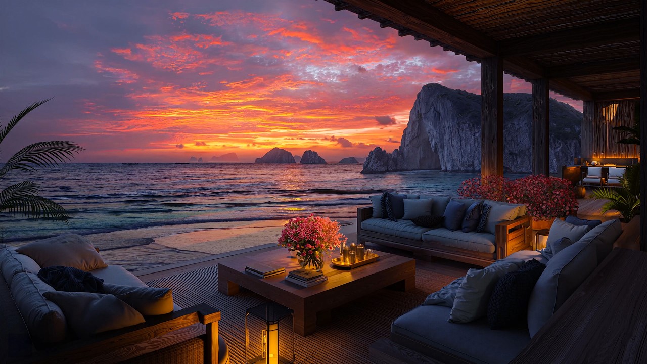 Soft Jazz Melodies Blended with a Peaceful Sunset – Gentle Ocean Waves with Deeply Relaxing Jazz