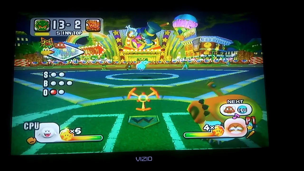 Mario Super Sluggers Monty Mole's Insane Home Run in Wario City at Night