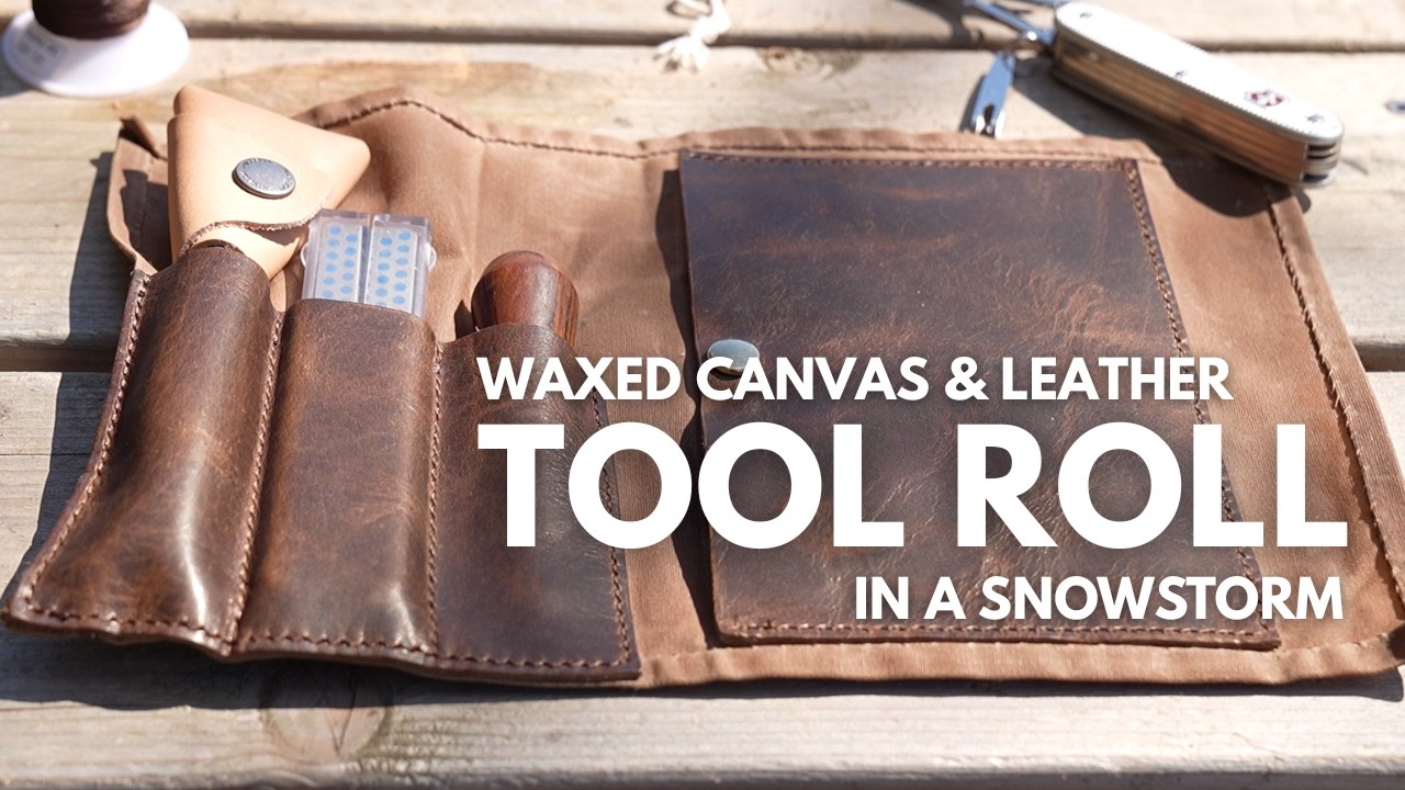 Solo Overnighter in a Snowstorm - Waxed Canvas & Leather Tool Roll (Awl, Diamond Stone, Spoon Knife)