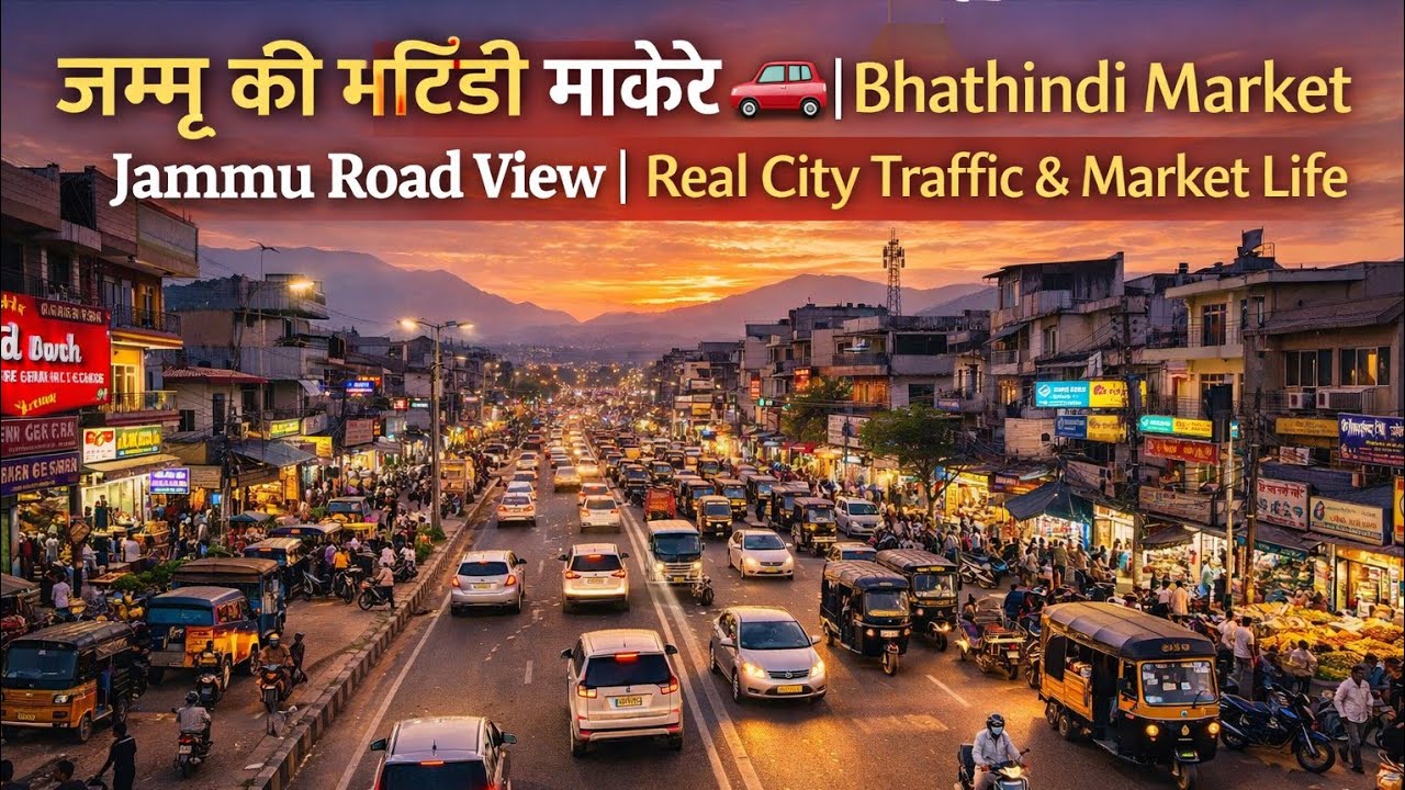 जम्मू की भटिंडी मार्केट 🚗 | Bhathindi Market Jammu Road View | Real City Traffic & Market Life