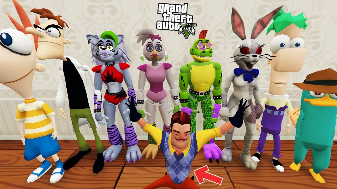 FİVE NİGHT AT FREDDY'S HELLO NEİGHBOR ARKADAŞLARINI DÖVDÜ - GTA 5