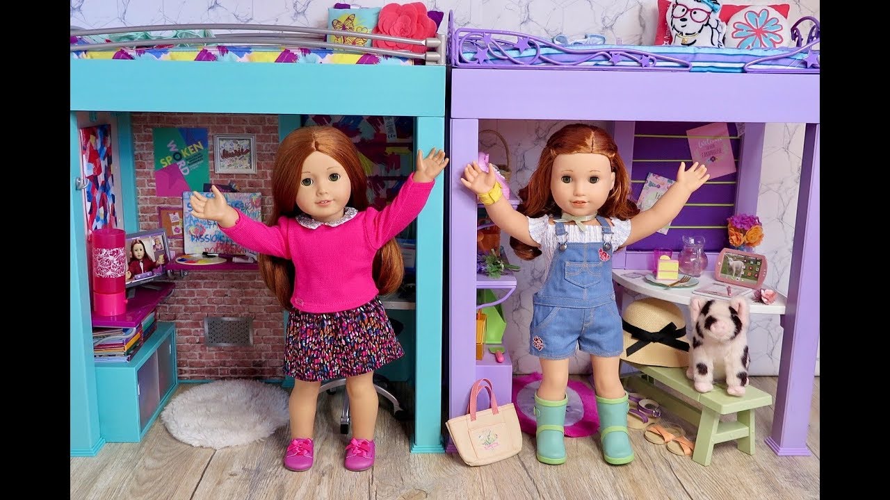 Setting up My American Girl Doll College Dorm Bedroom With Loft Beds