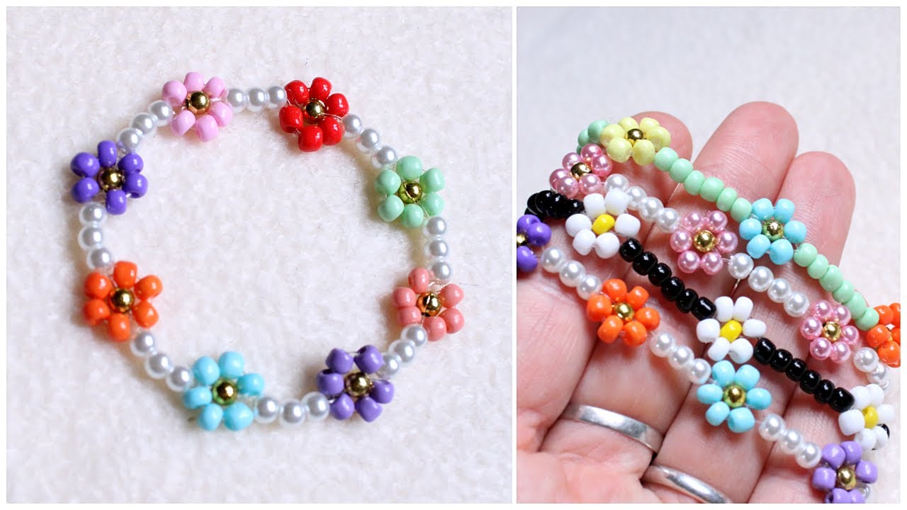 PULSERA de FLORES con mostacillas o perlas • FÁCIL •🌼DIY flower bracelet