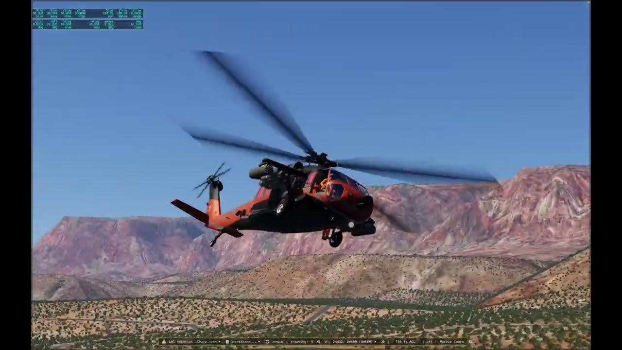 FULL--Sikorsky UH-60M Black Hawk traversing River Valley, Grand Canyon.[Xplane12].