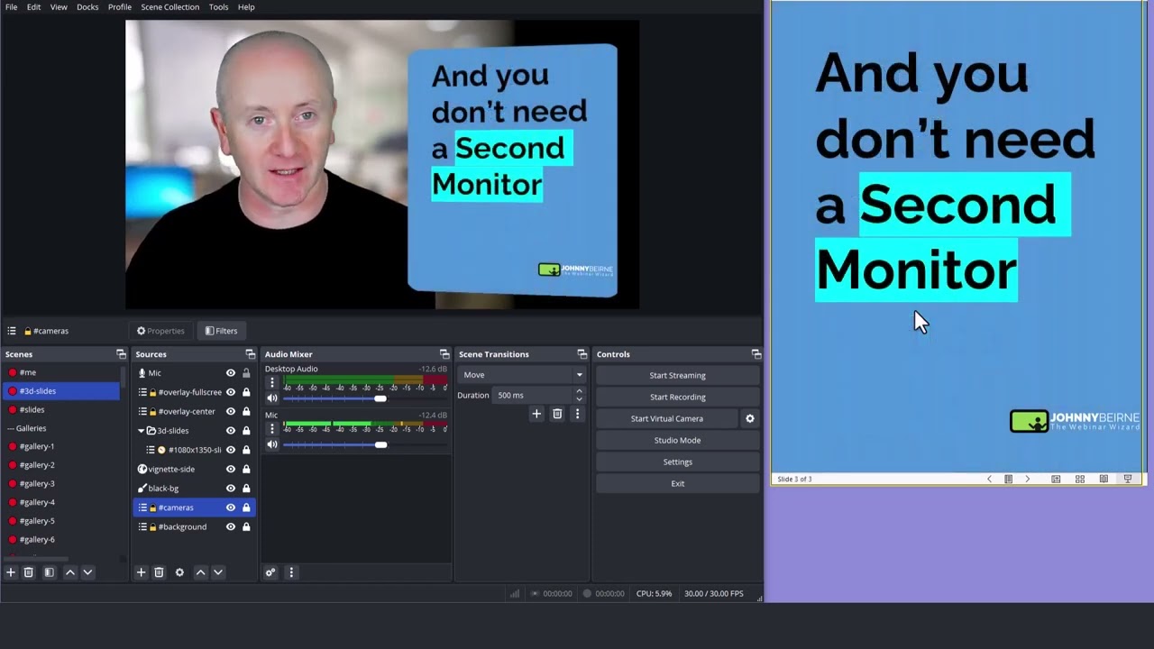 How to present your slides professionally in Zoom with OBS and one monitor.