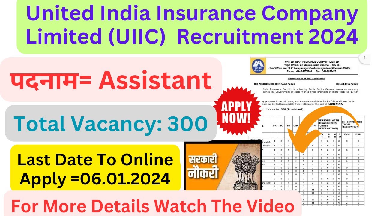 United India Insurance Company Limited (UIIC) Assistant Recruitment 2024 Apply Online for 300 Posts.