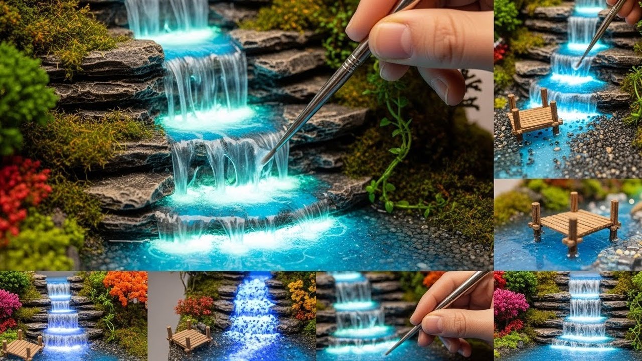 I Built a Tiny Glowing Waterfall by Hand | Miniature Resin Diorama