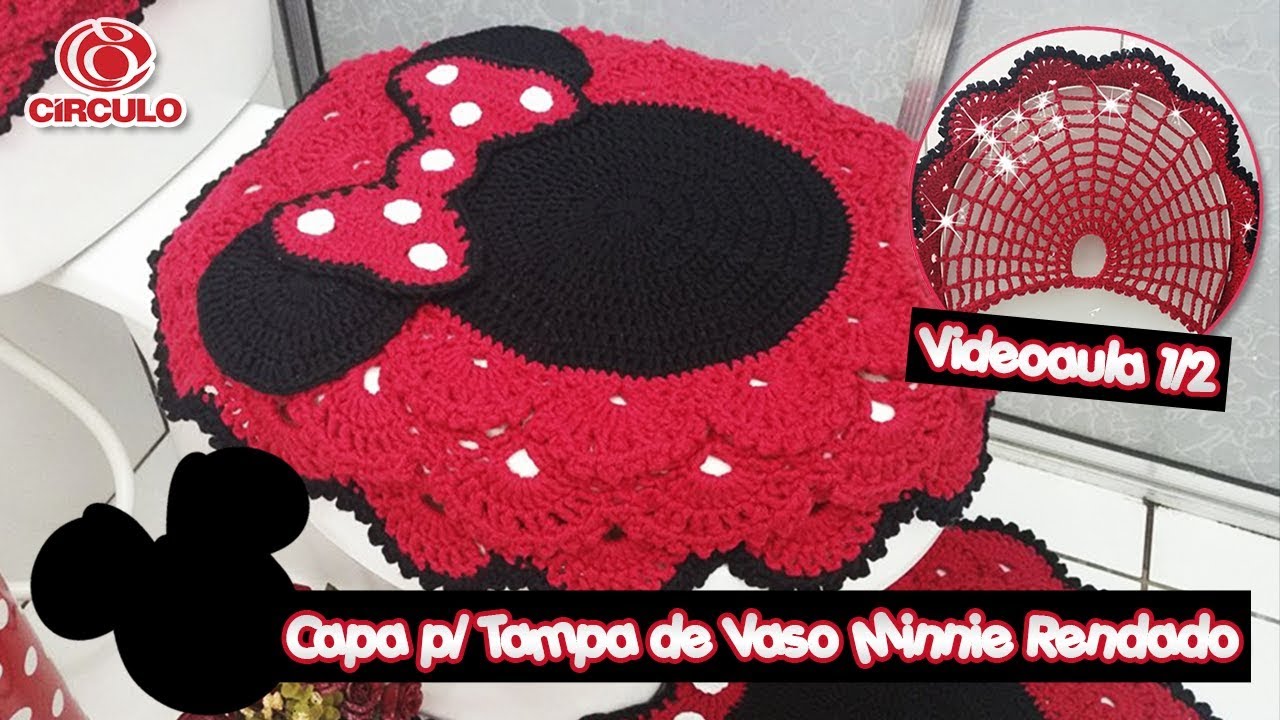 Capa p/ Tampa de Vaso Minnie Rendado em Crochê 1/2
