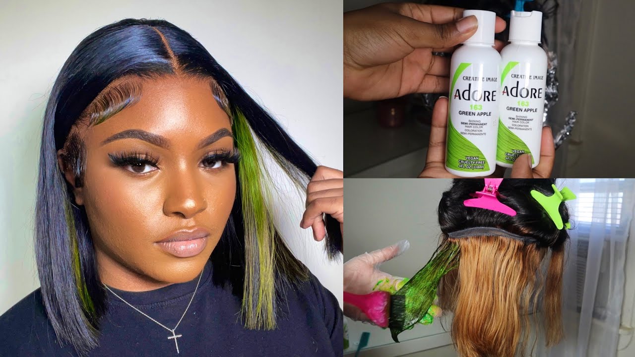 TRENDY GREEN SKUNK STRIPE WIG INSTALL TUTORIAL USING ADORE GREEN APPLE FT. TINASHE HAIR