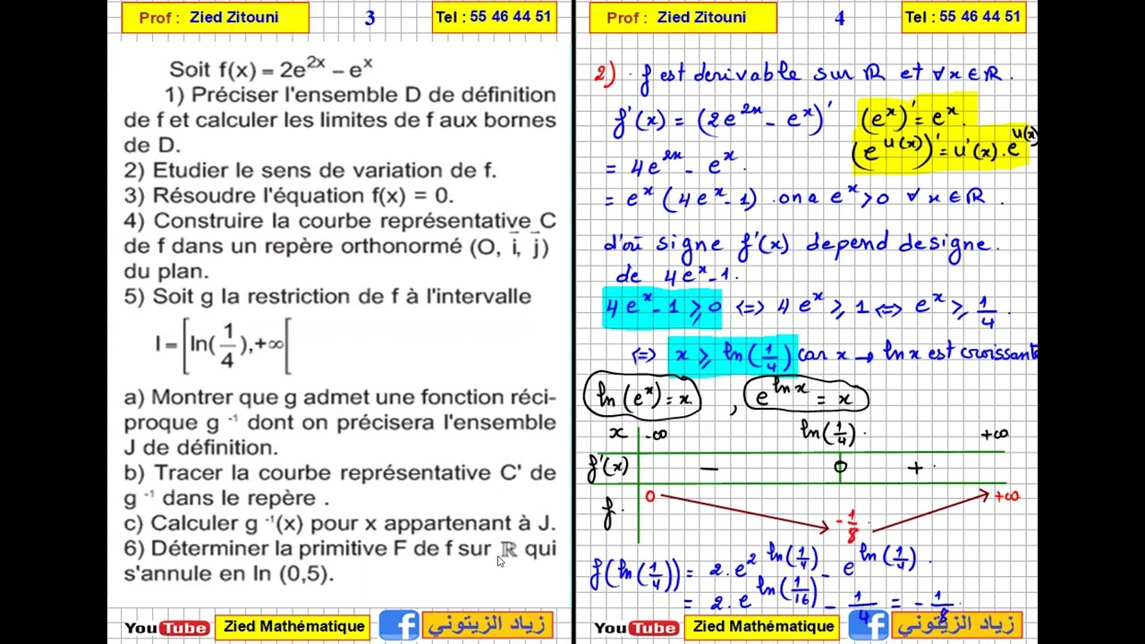 01- Exponentielle. Correction Exercice. Bac Math/ Science / Technique / Info / Eco.