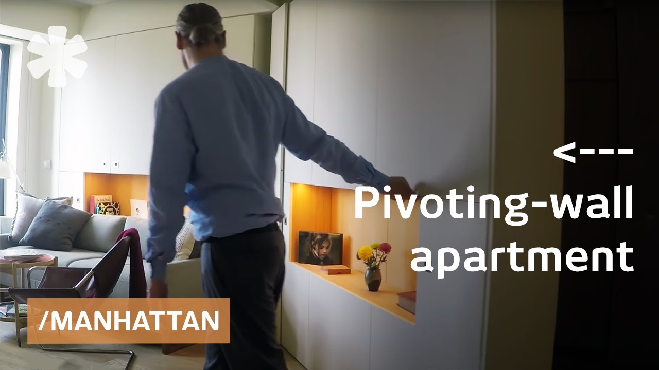 Pivoting wall adds/subtracts rooms in NYC modular micro-flat