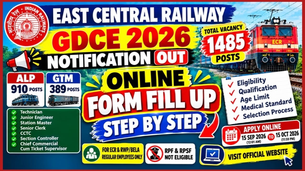 ECR GDCE 2026 भर्ती 🔥 1465 पद | Online Form Step by Step | Goods Guard, JE, ALP, Station Master