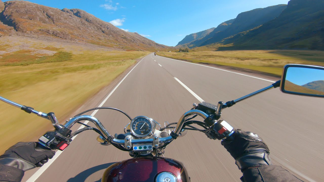 Yamaha Virago 535 // Blackwidow Exhausts // 4K Motorcycle ride - Glencoe