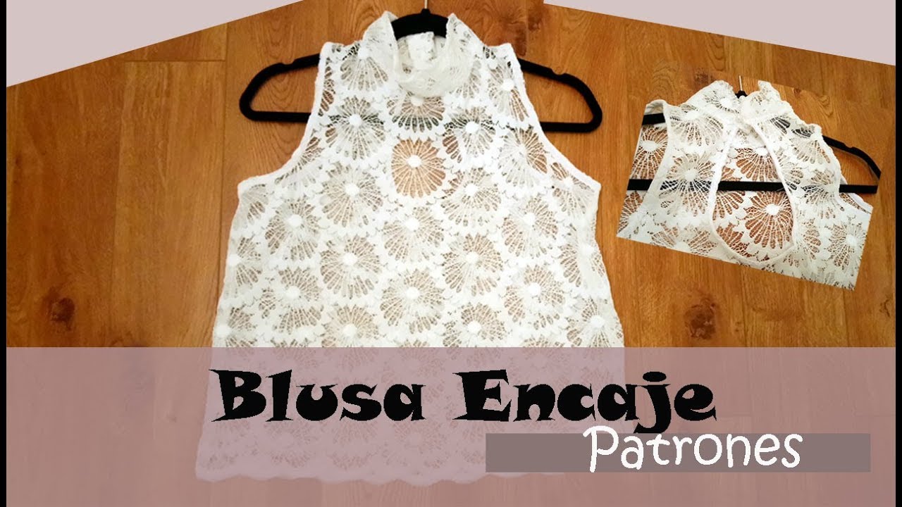 Blusa de dama cuello alto. Encaje/ lace.  Patrones incluidos