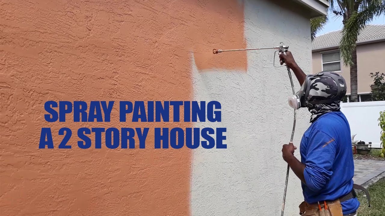 Painting 2 story stucco house | Spray painting