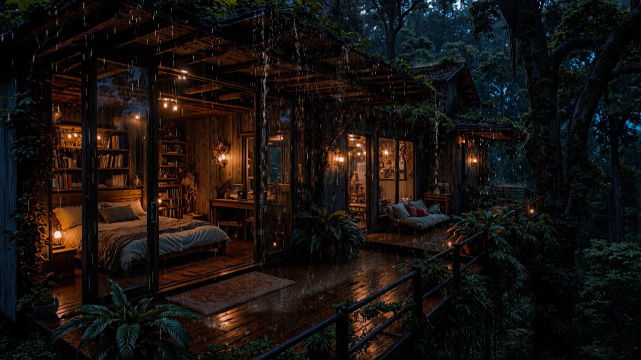 Sleep Instantly: Rhythmic Rain on a Wooden Cabin in the Rainforest | No Thunder
