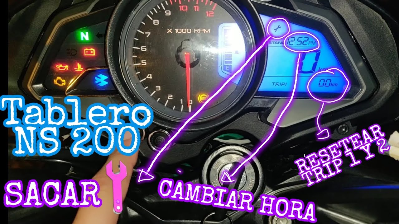 Como cambiar la hora, sacar herramienta y resetear trip 1 del tablero | NS 200 2019