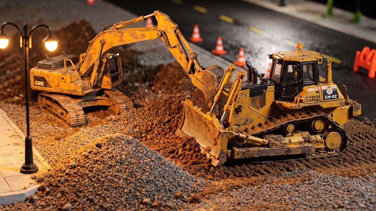 Asphalt Construction – Realistic RC Miniature Road Paving Diorama | RC Road Roller & Paver Working